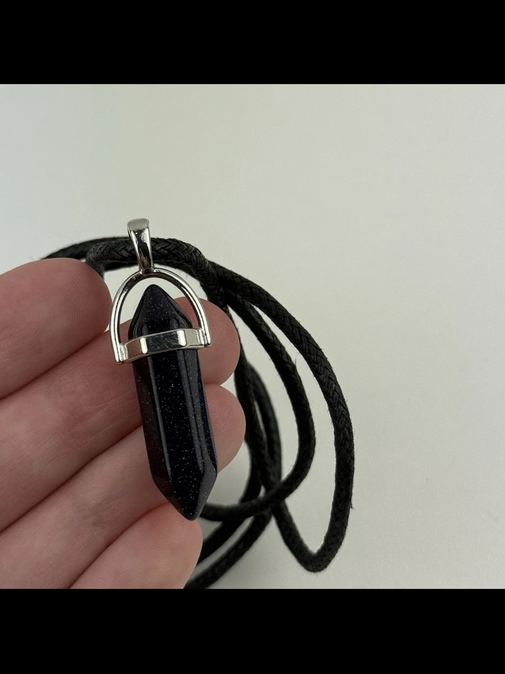 Blue Goldstone Crystal Point Pendant Necklace Gemstone Chakra Reiki Healing Goth